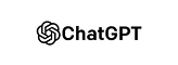 ChatGPT logo with black text and an abstract geometric symbol on white background.